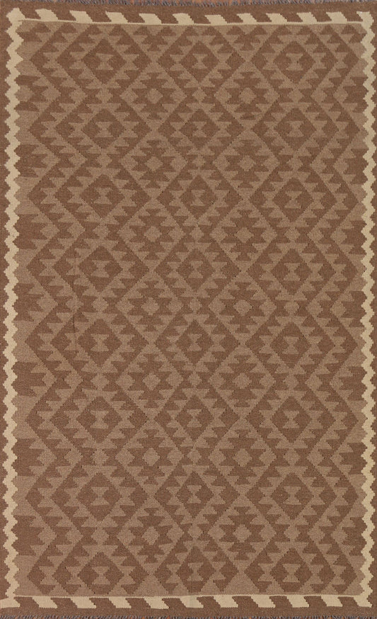 Brown Kilim Wool Area Rug 5x8