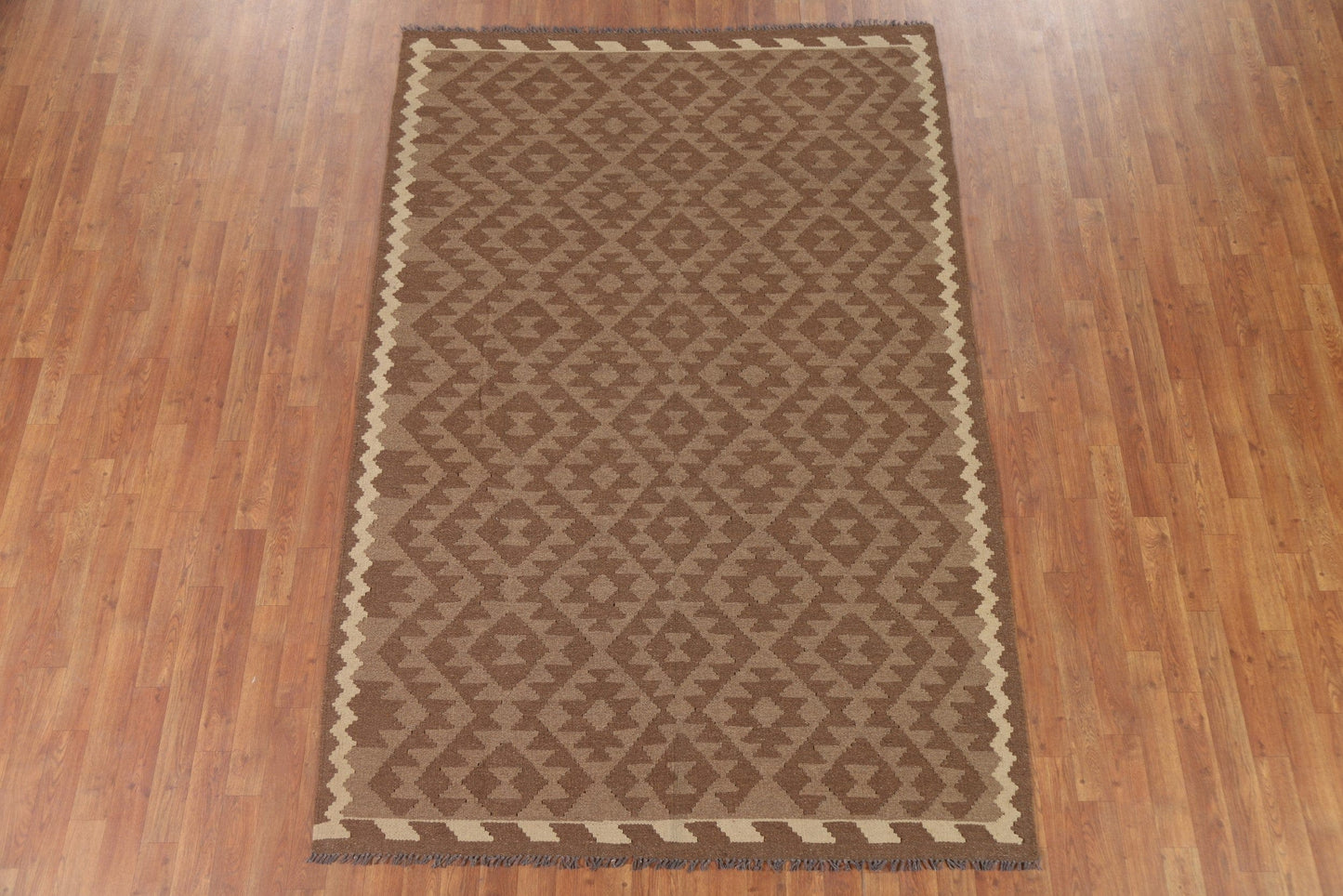 Brown Kilim Wool Area Rug 5x8