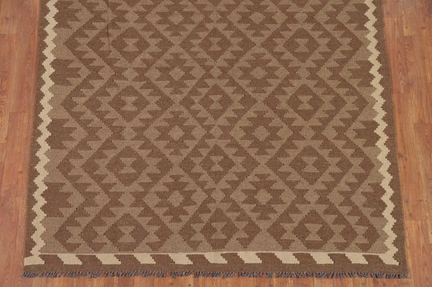 Brown Kilim Wool Area Rug 5x8