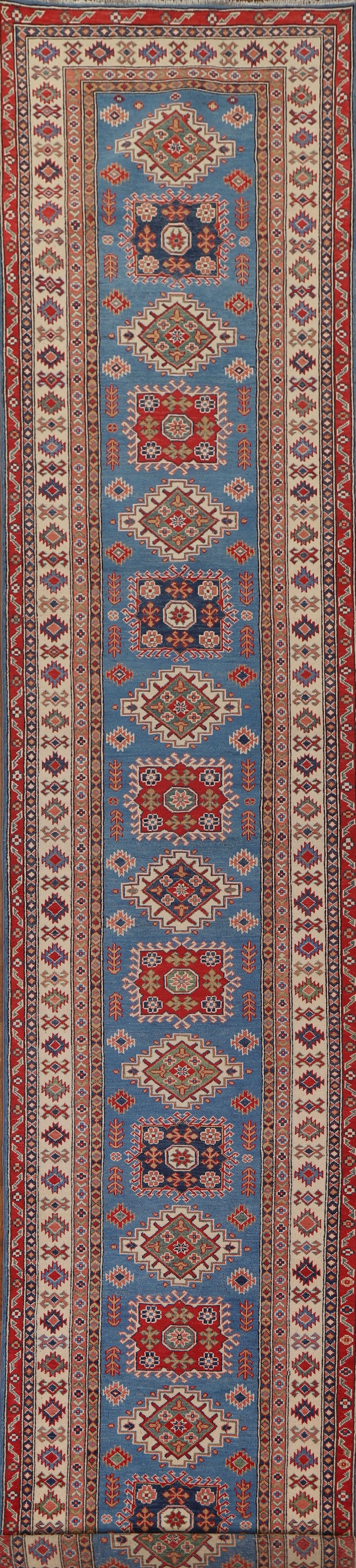 Blue Kazak Geometric Runner Rugs 3x19