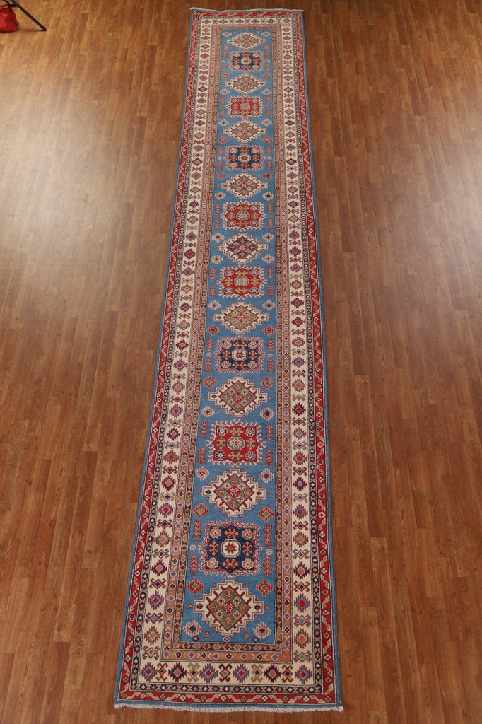 Blue Kazak Geometric Runner Rugs 3x19