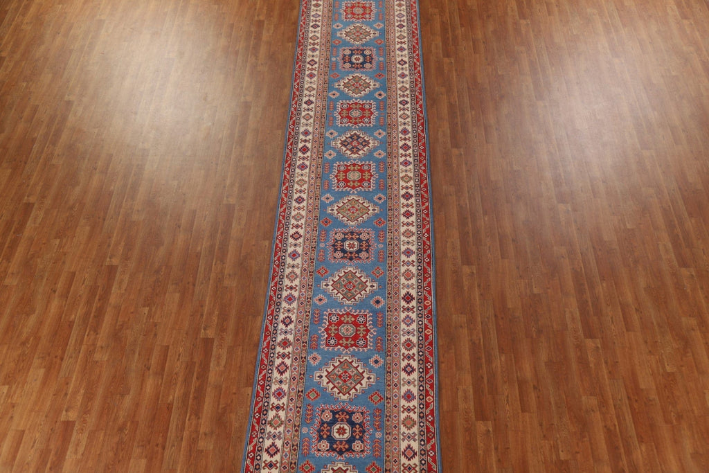 Blue Kazak Geometric Runner Rugs 3x19