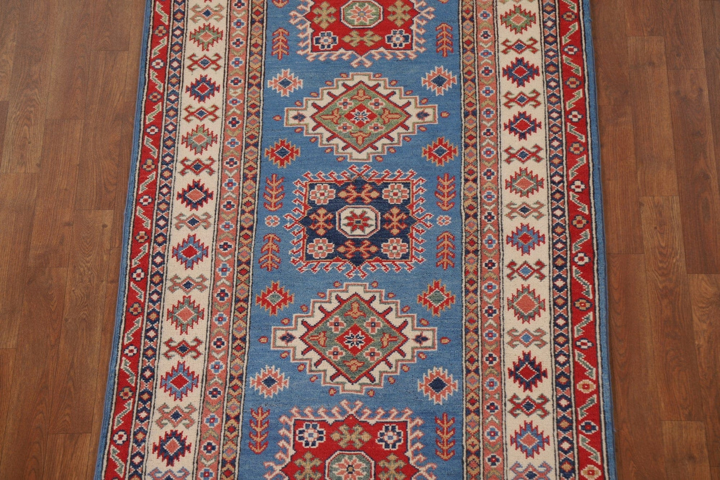 Blue Kazak Geometric Runner Rugs 3x19