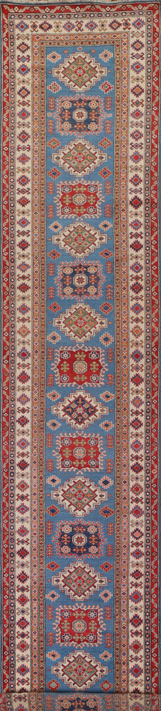 Geometric Kazak Blue Runner Rugs 3x19