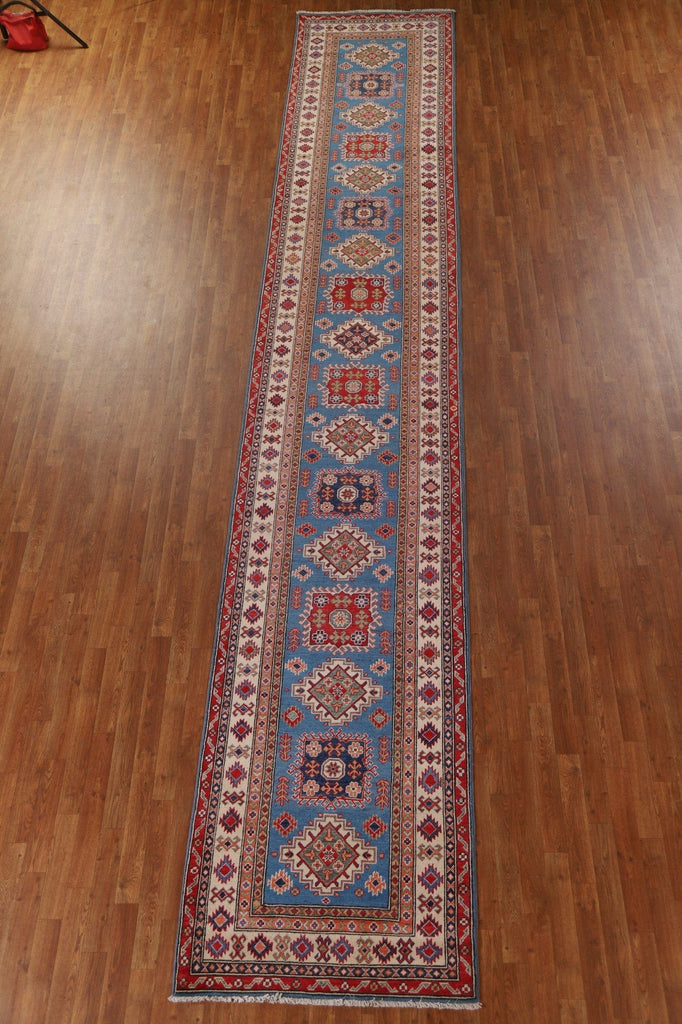 Geometric Kazak Blue Runner Rugs 3x19