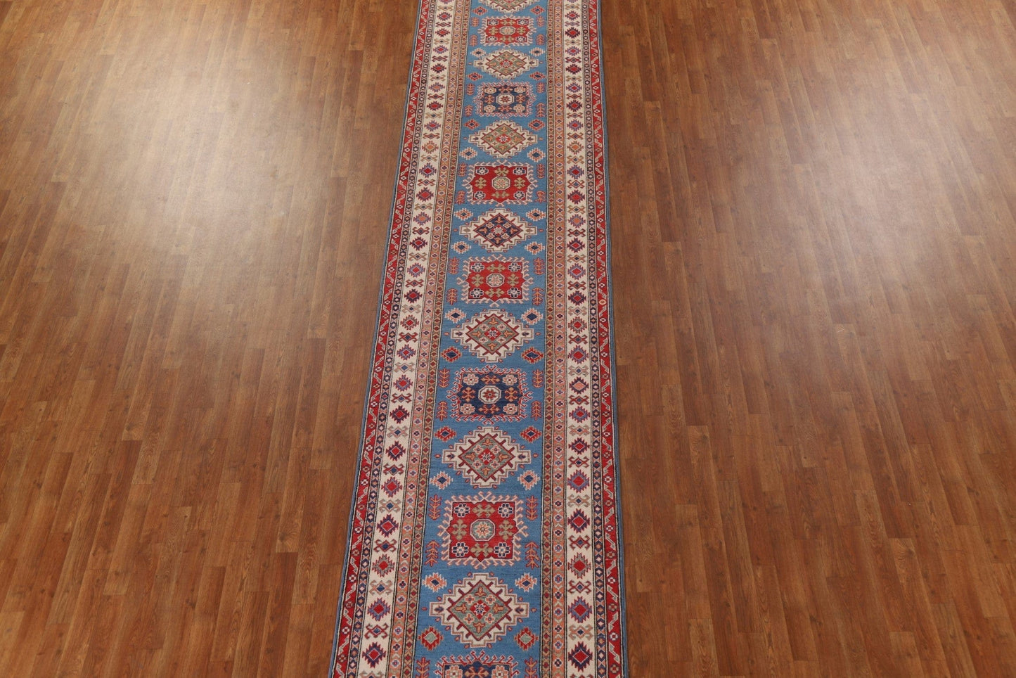 Geometric Kazak Blue Runner Rugs 3x19