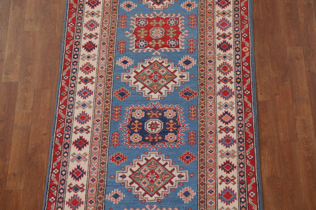 Geometric Kazak Blue Runner Rugs 3x19