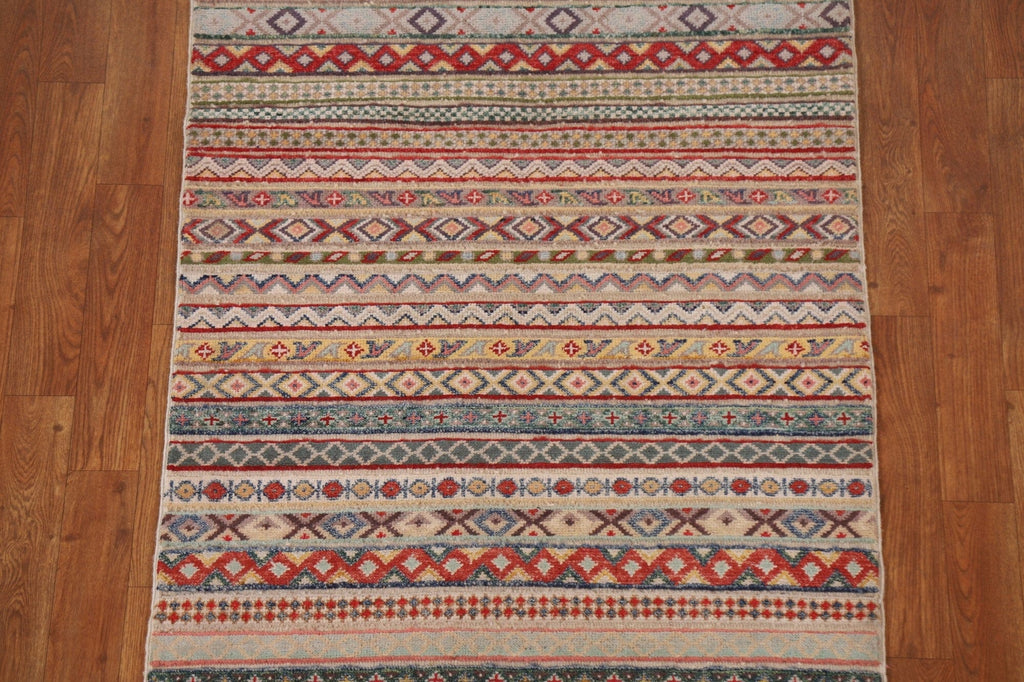 Striped Gabbeh Kashkoli Oriental Runner Rug 3x10