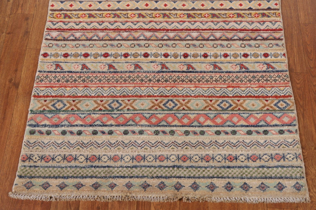 Striped Gabbeh Kashkoli Oriental Runner Rug 3x10