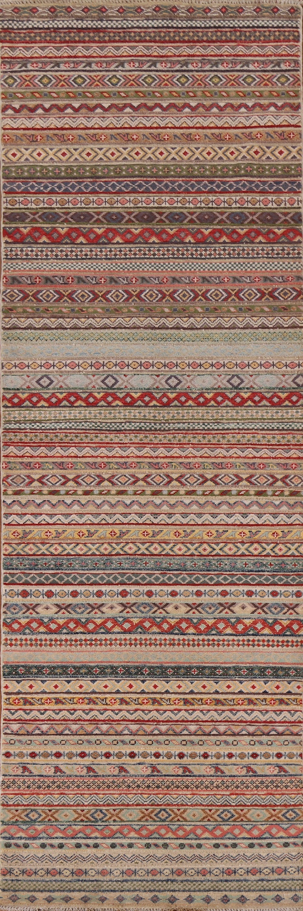 Striped Gabbeh Kashkoli Oriental Runner Rug 3x10