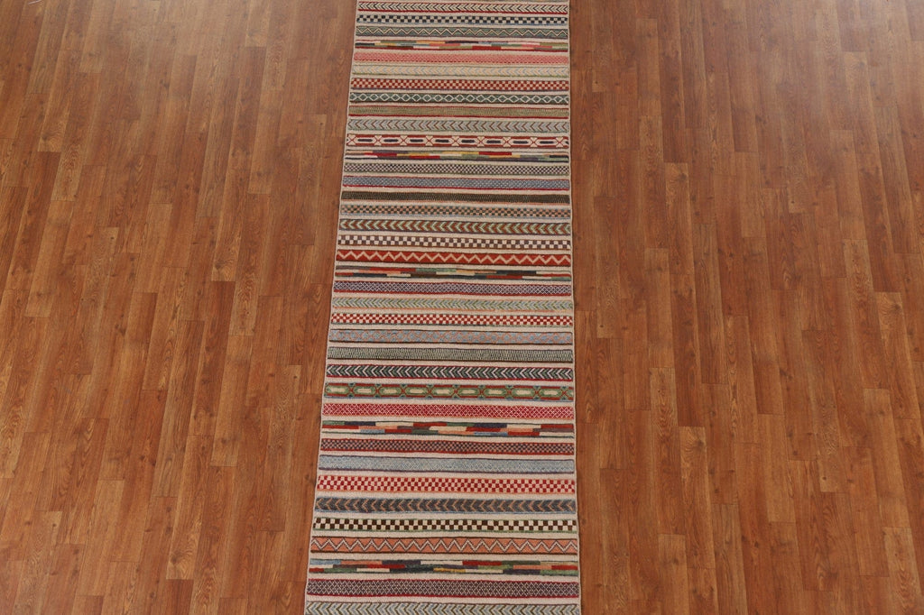 Striped Gabbeh Kashkoli Wool Runner Rug 3x9