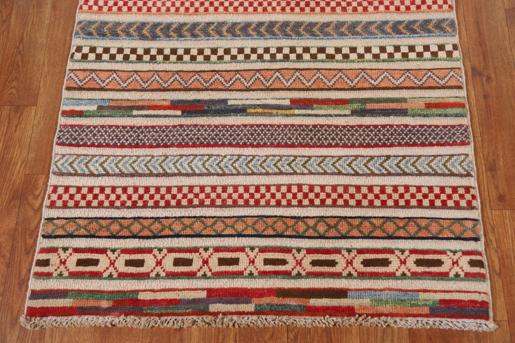 Striped Gabbeh Kashkoli Wool Runner Rug 3x9