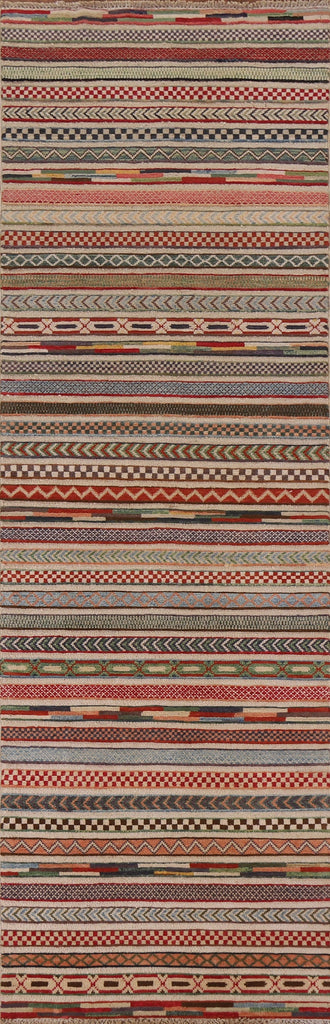 Striped Gabbeh Kashkoli Wool Runner Rug 3x9