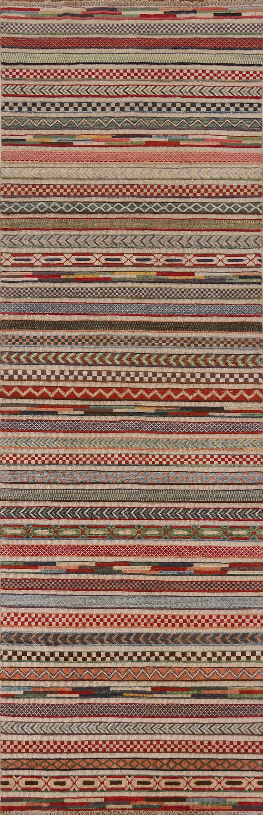 Striped Gabbeh Kashkoli Wool Runner Rug 3x9