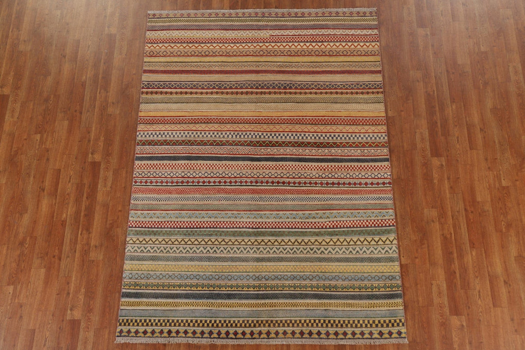 Striped Gabbeh Kashkoli Oriental Area Rug 5x8