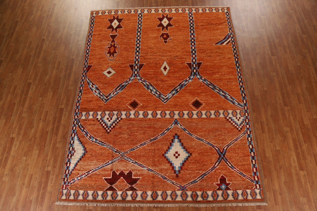 Orange Wool Moroccan Oriental Area Rug 9x13