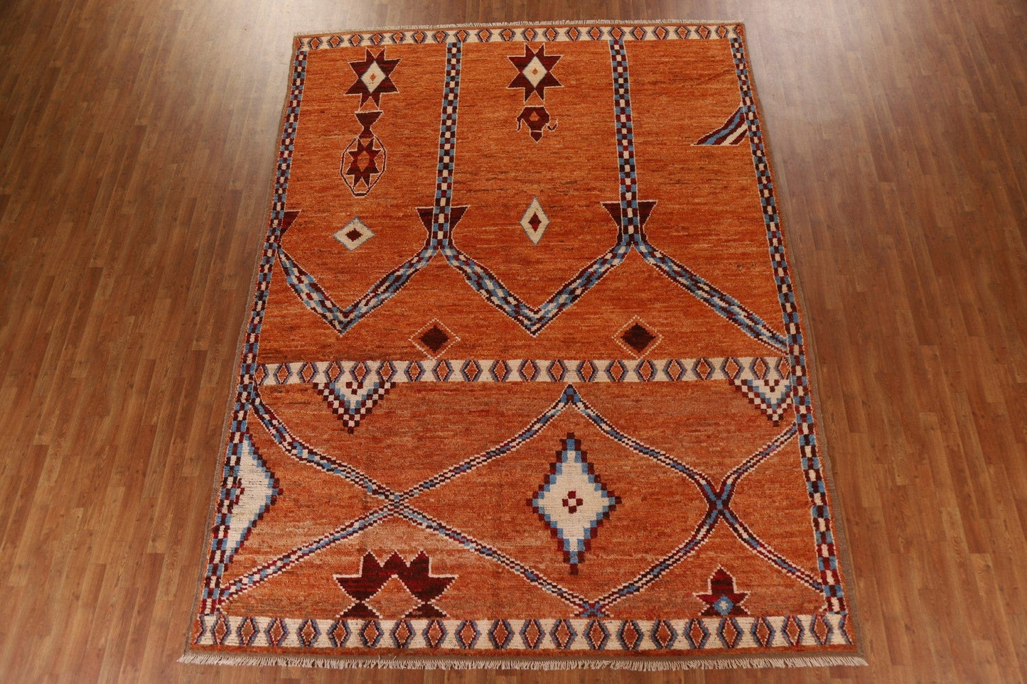 Orange Wool Moroccan Oriental Area Rug 9x13