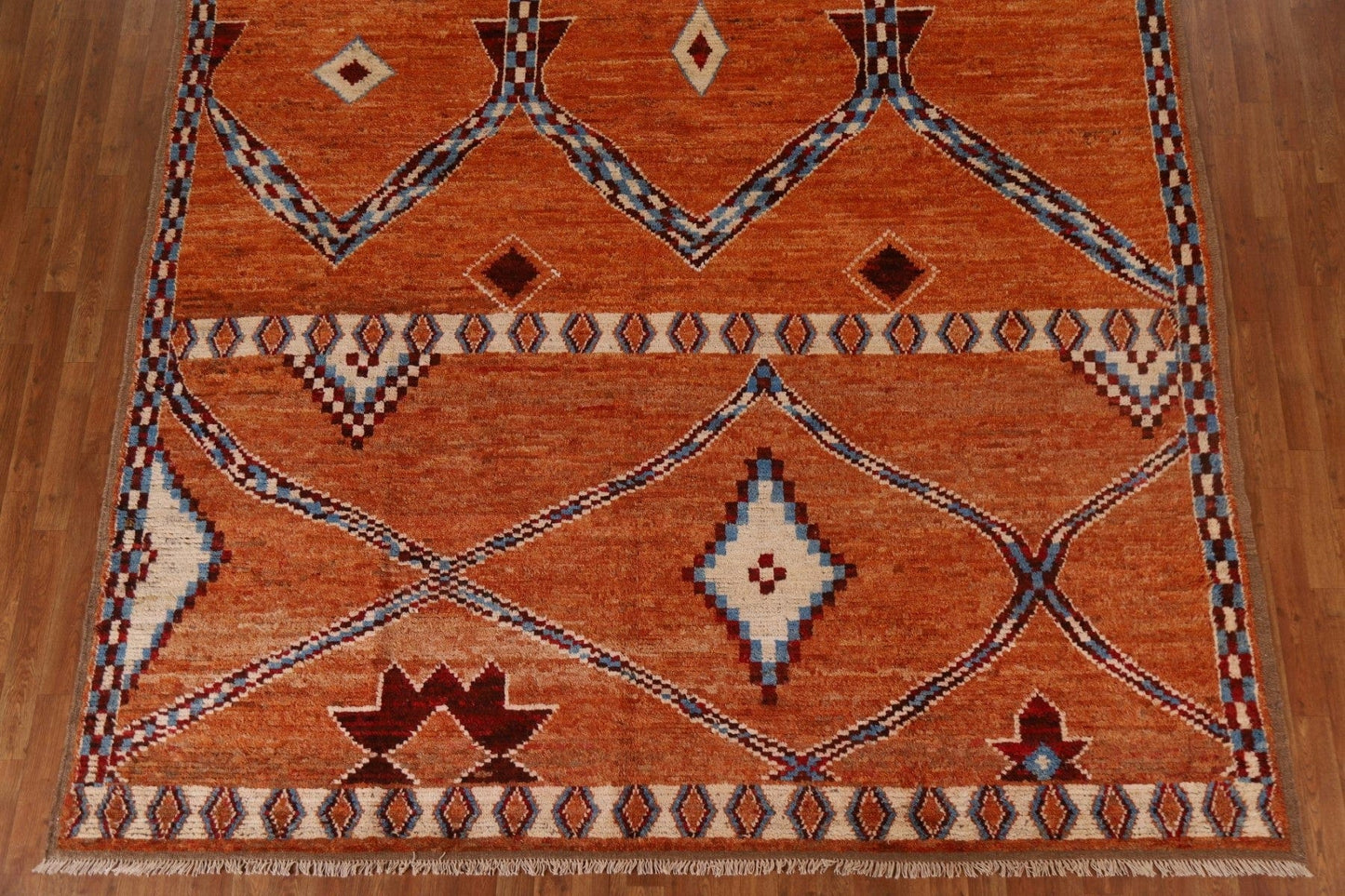 Orange Wool Moroccan Oriental Area Rug 9x13