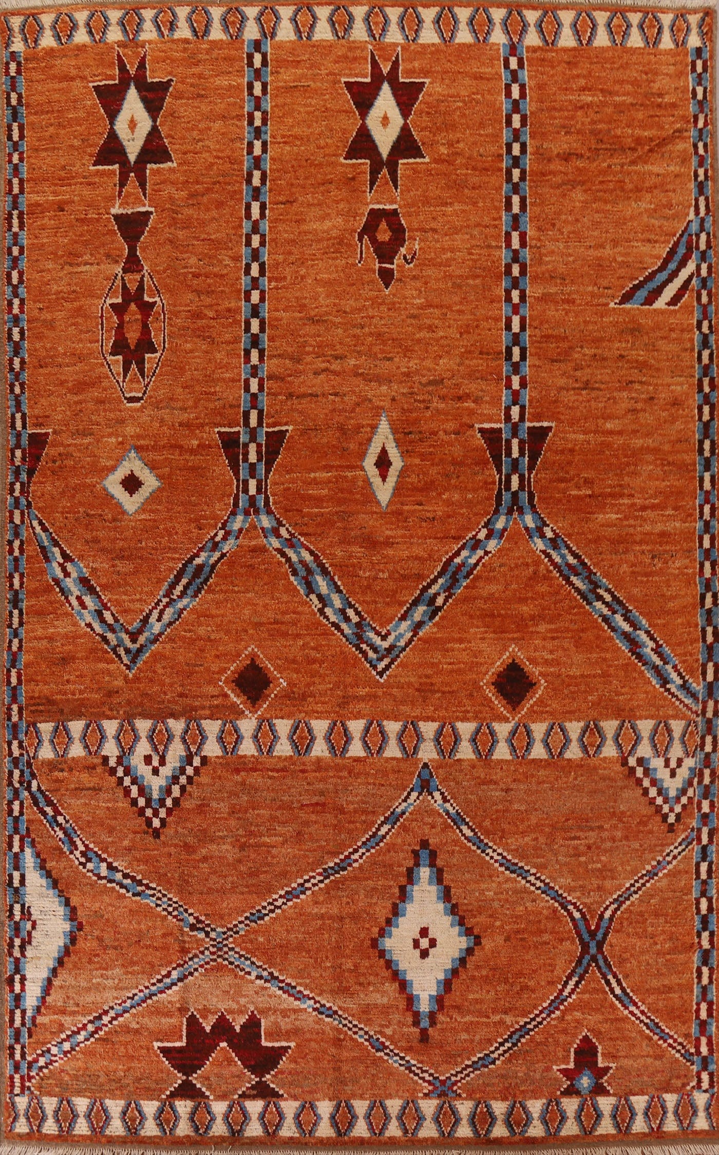 Orange Wool Moroccan Oriental Area Rug 9x13