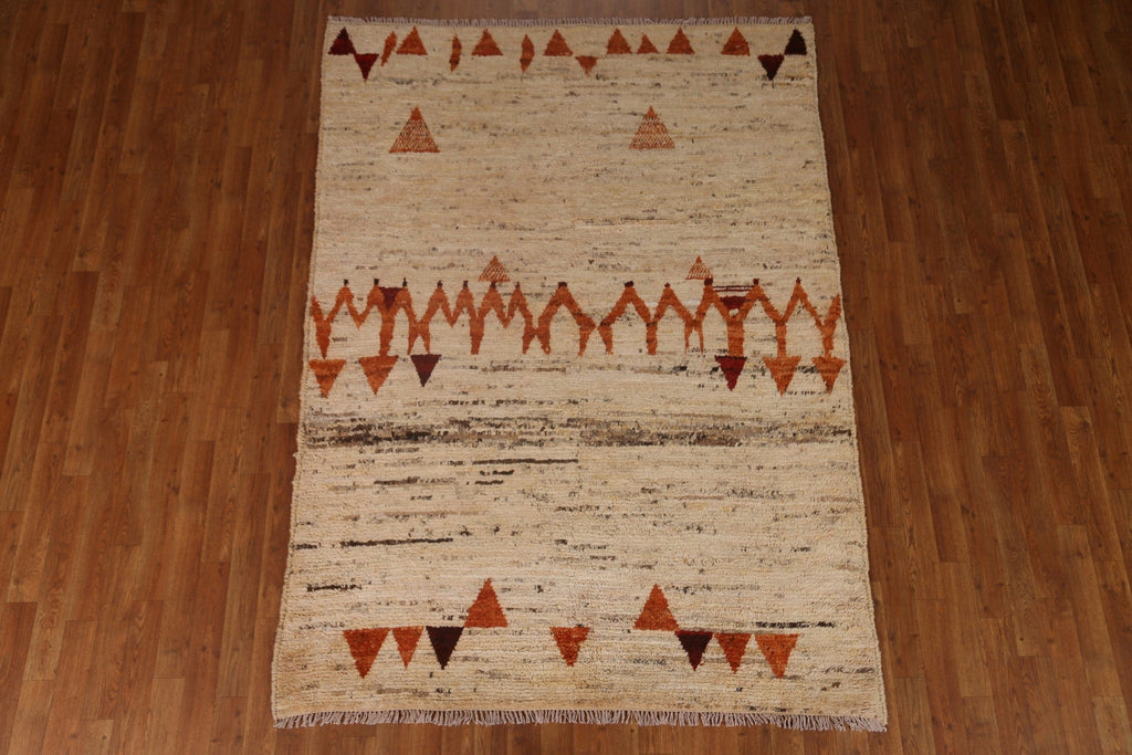 Tribal Moroccan Ivory Wool Area Rug 5x7