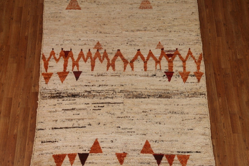 Tribal Moroccan Ivory Wool Area Rug 5x7