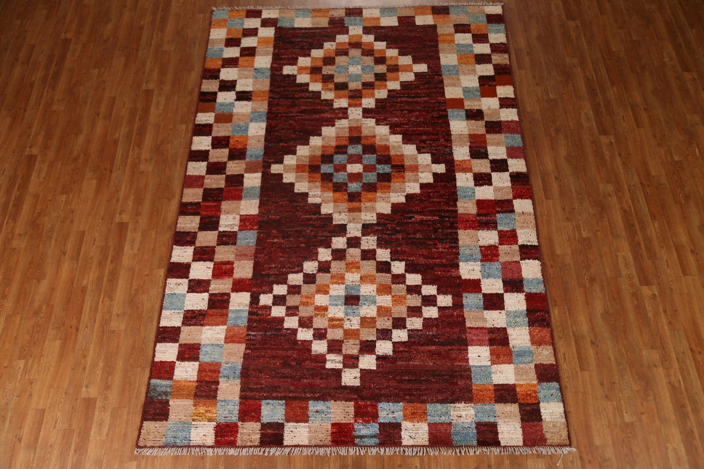 Checkered Moroccan Wool Area Rug 7x10