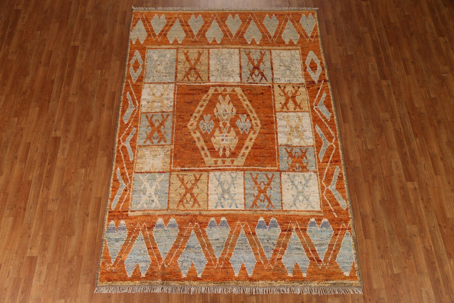 Orange Moroccan Wool Area Rug 6x9