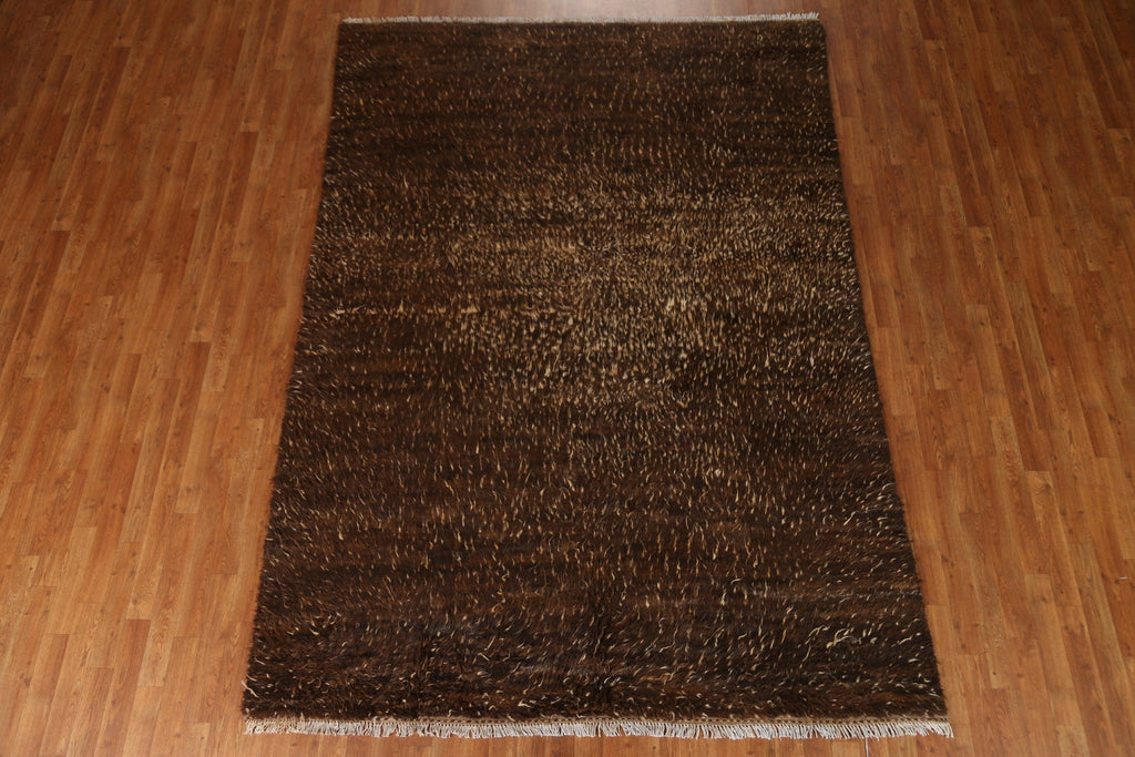 Dark Brown Moroccan Berber Wool Area Rug 7x10