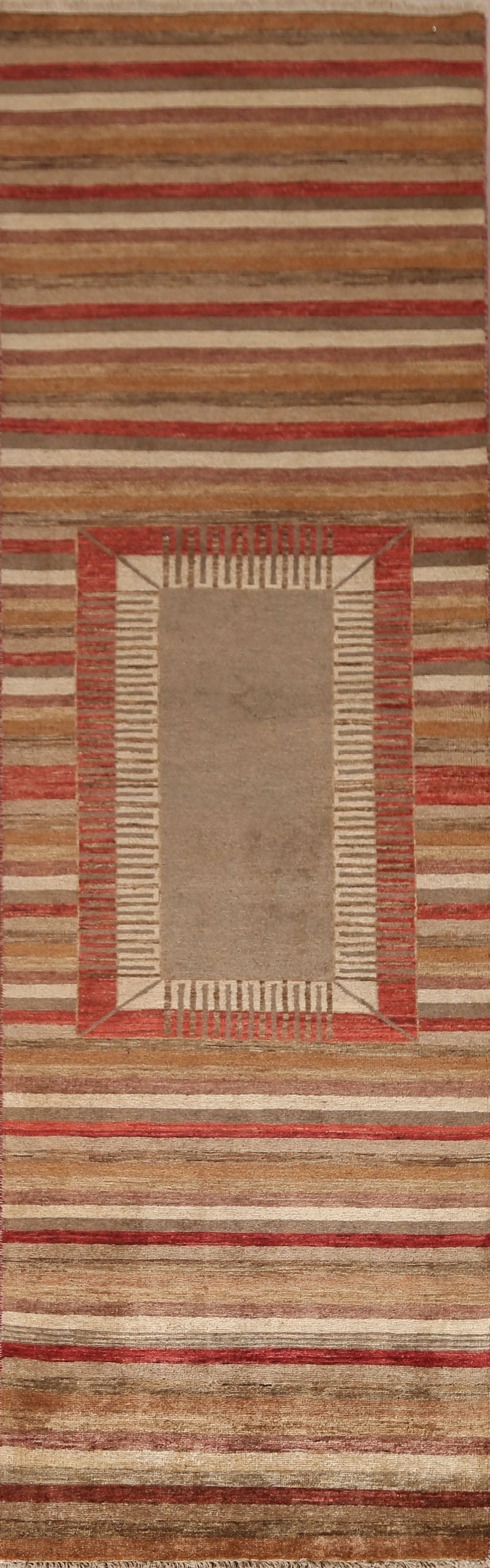 Striped Gabbeh Kashkoli Oriental Runner Rug 3x9