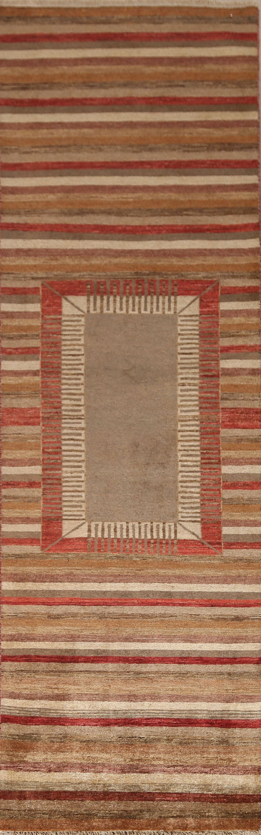 Striped Gabbeh Kashkoli Oriental Runner Rug 3x9