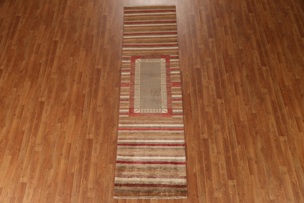 Striped Gabbeh Kashkoli Oriental Runner Rug 3x9