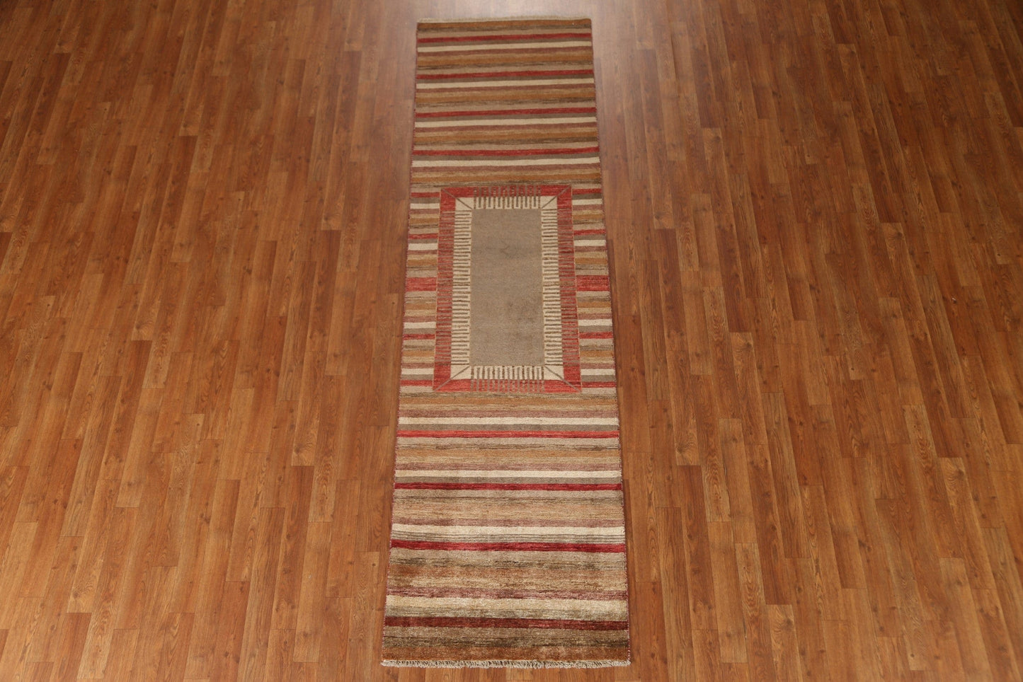 Striped Gabbeh Kashkoli Oriental Runner Rug 3x9