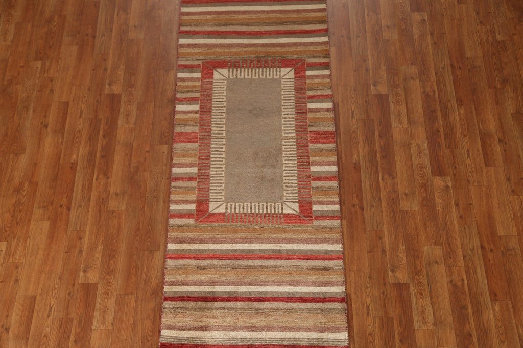 Striped Gabbeh Kashkoli Oriental Runner Rug 3x9