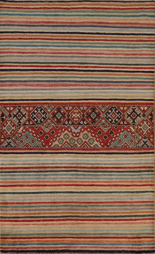 Striped Gabbeh Kashkoli Oriental Area Rug 4x6