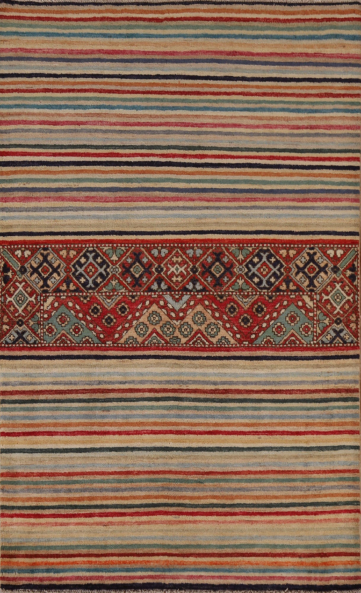 Striped Gabbeh Kashkoli Oriental Area Rug 4x6