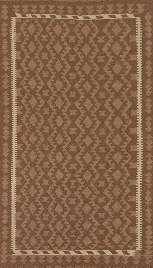 Brown Kilim Wool Area Rug 5x8