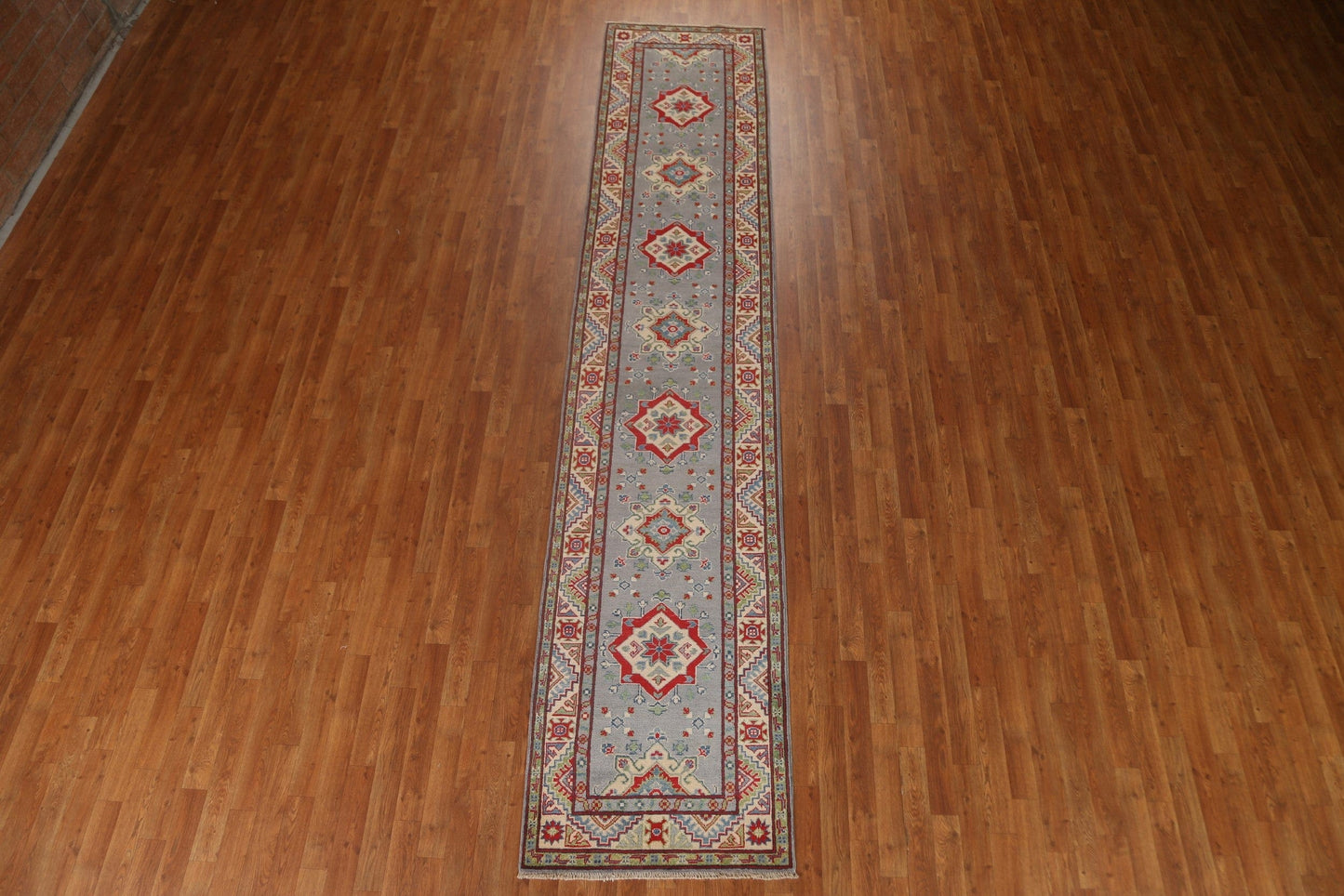 Gray Wool Kazak Oriental Runner Rug 3x13