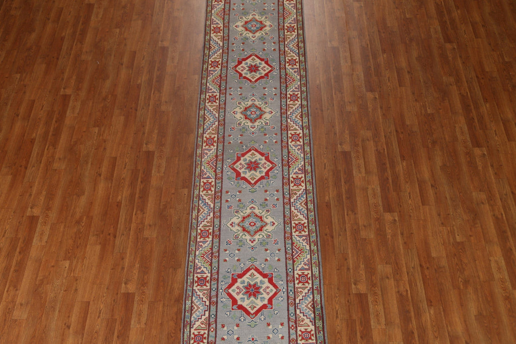 Gray Wool Kazak Oriental Runner Rug 3x13