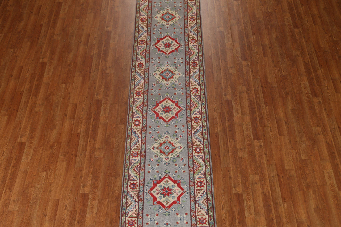 Gray Wool Kazak Oriental Runner Rug 3x13