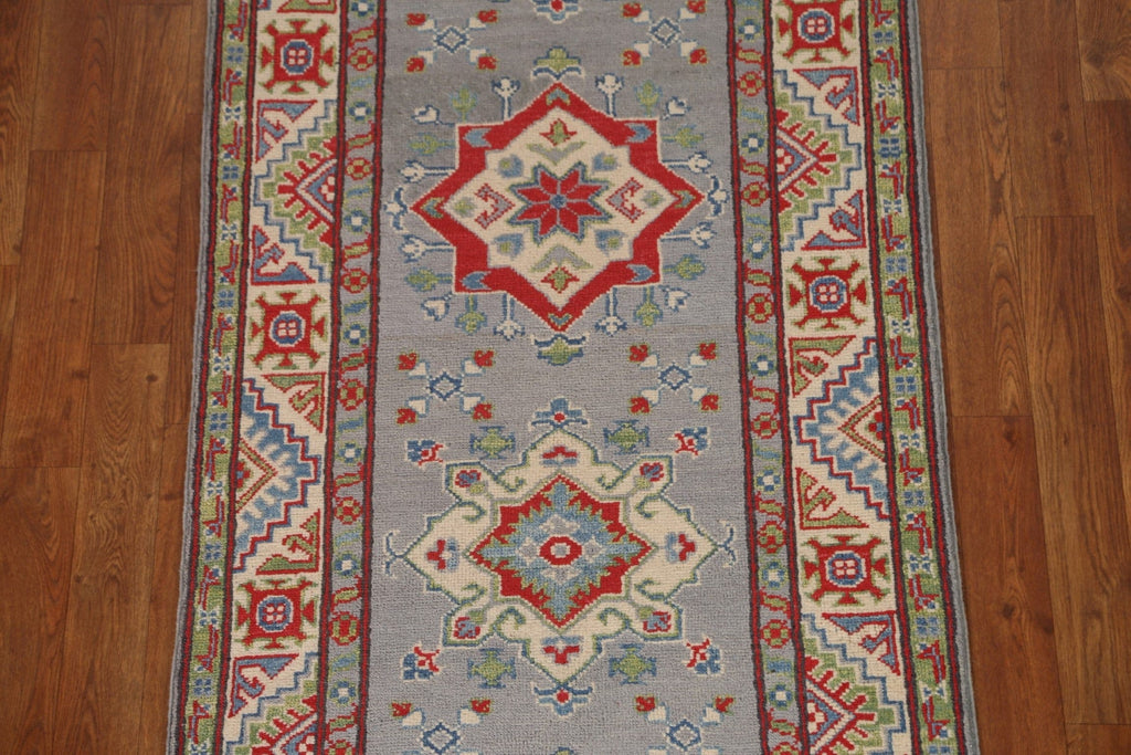 Gray Wool Kazak Oriental Runner Rug 3x13