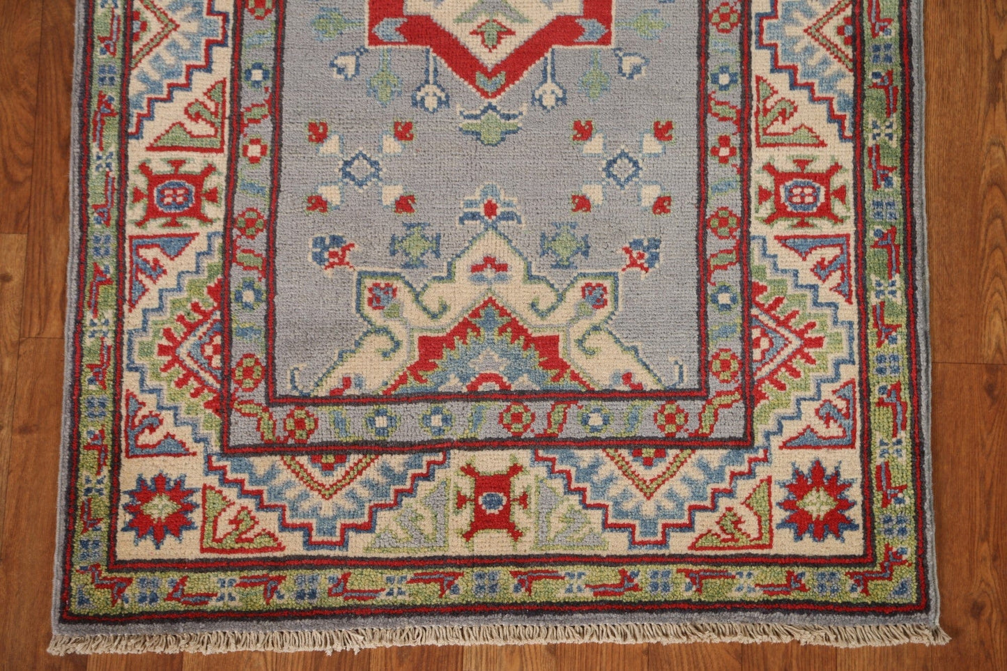 Gray Wool Kazak Oriental Runner Rug 3x13