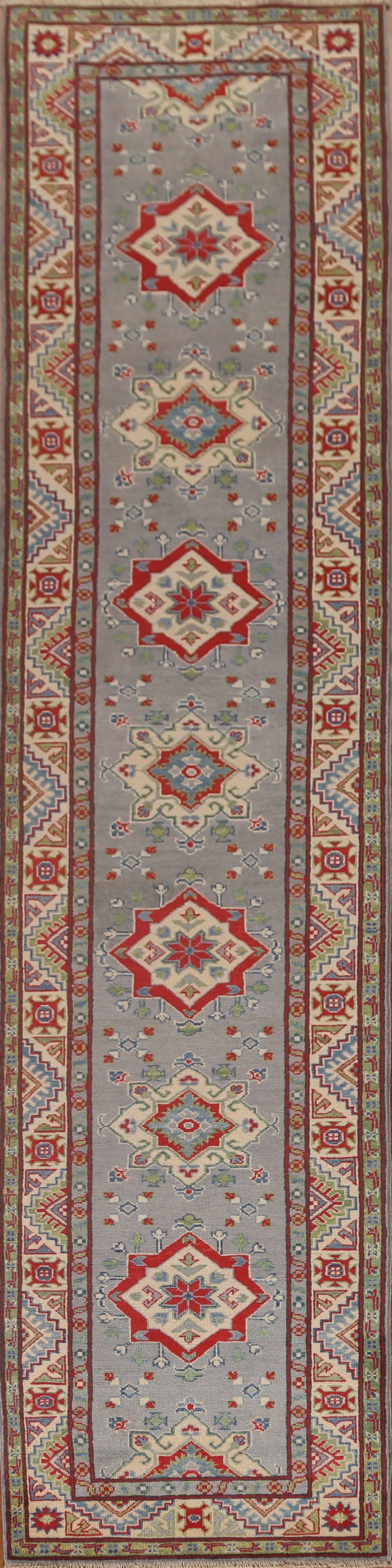 Gray Wool Kazak Oriental Runner Rug 3x13