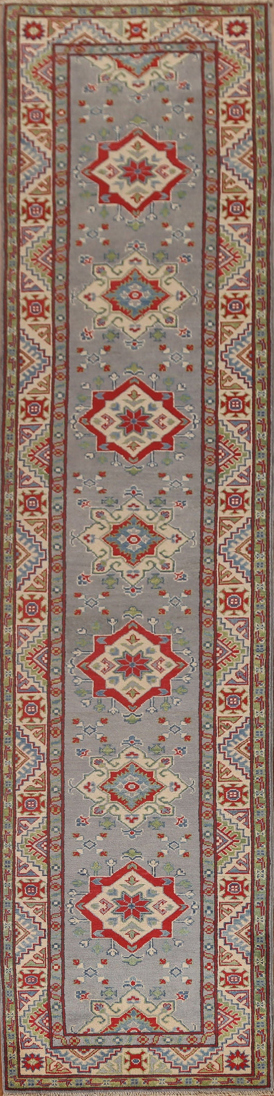 Gray Wool Kazak Oriental Runner Rug 3x13