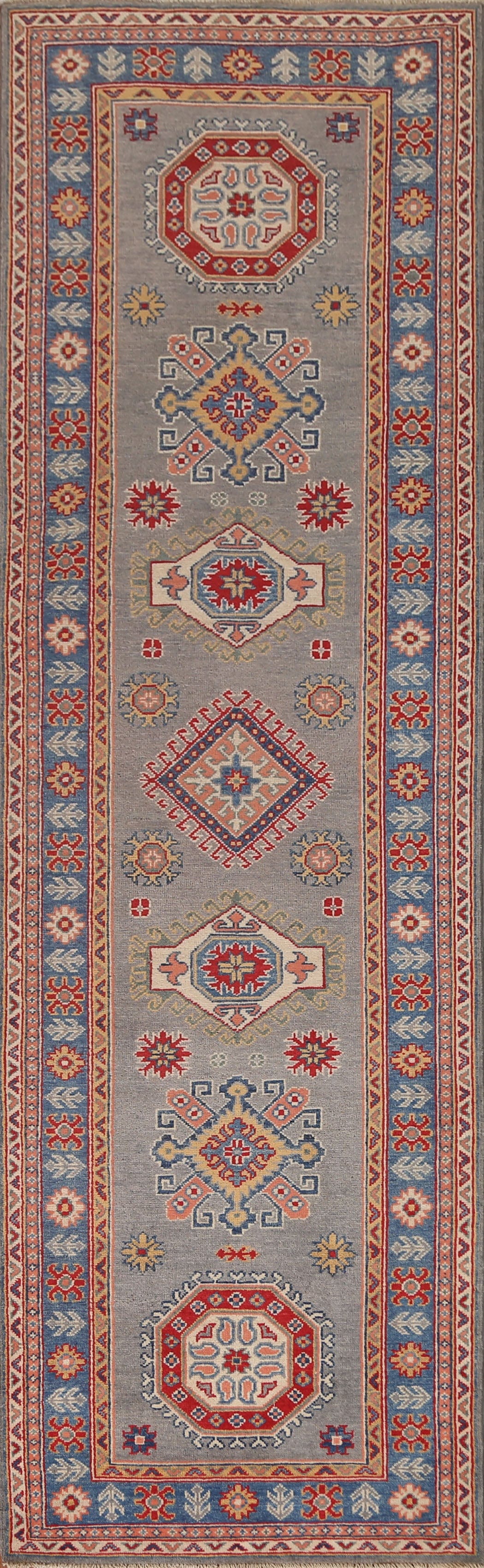 Geometric Kazak Oriental Runner Rug 3x10