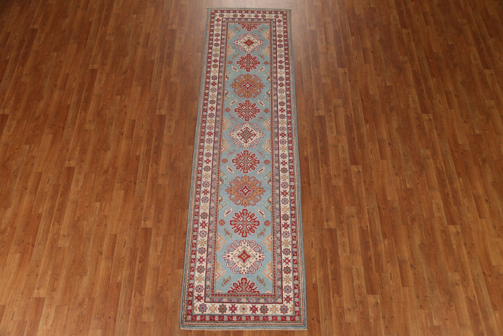 Light Blue Kazak Oriental Runner Rug 3x10