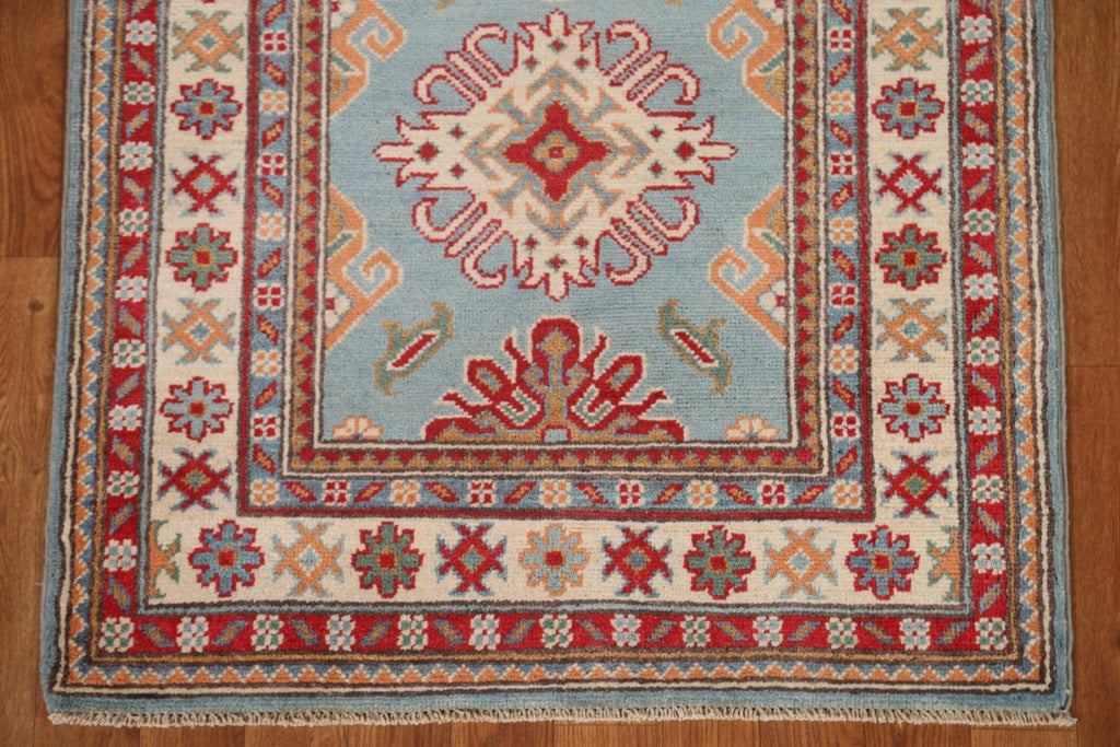 Light Blue Kazak Oriental Runner Rug 3x10