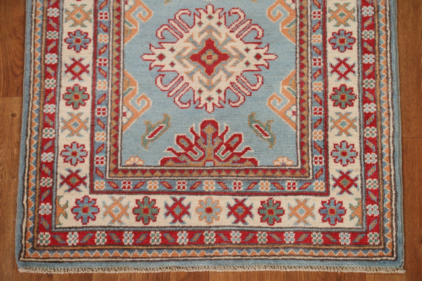 Light Blue Kazak Oriental Runner Rug 3x10