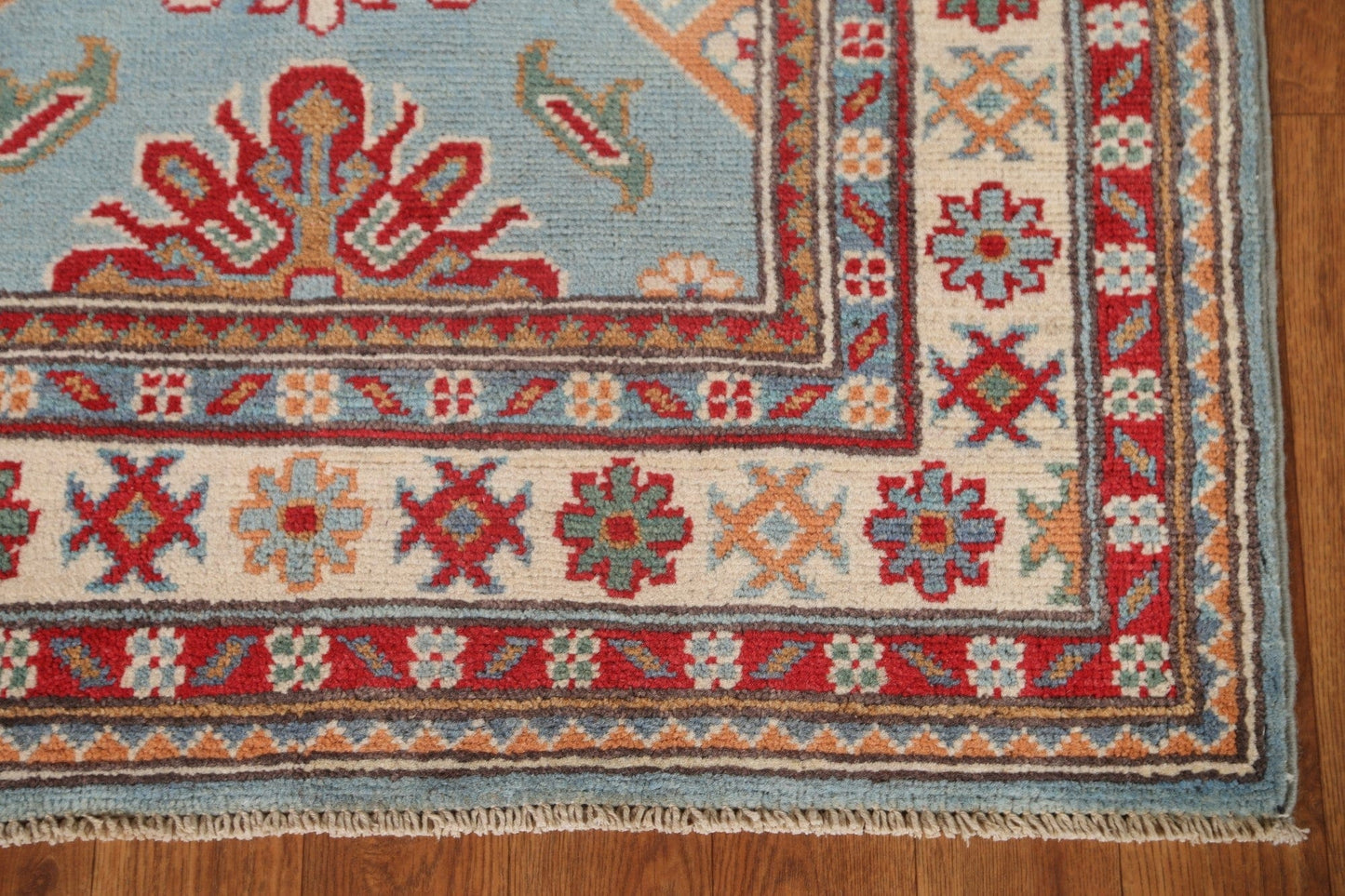 Light Blue Kazak Oriental Runner Rug 3x10