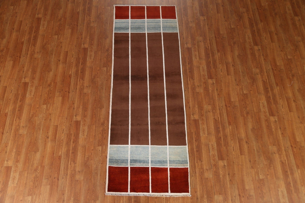 Contemporary Gabbeh Kashkoli Wool Runner Rug 3x8