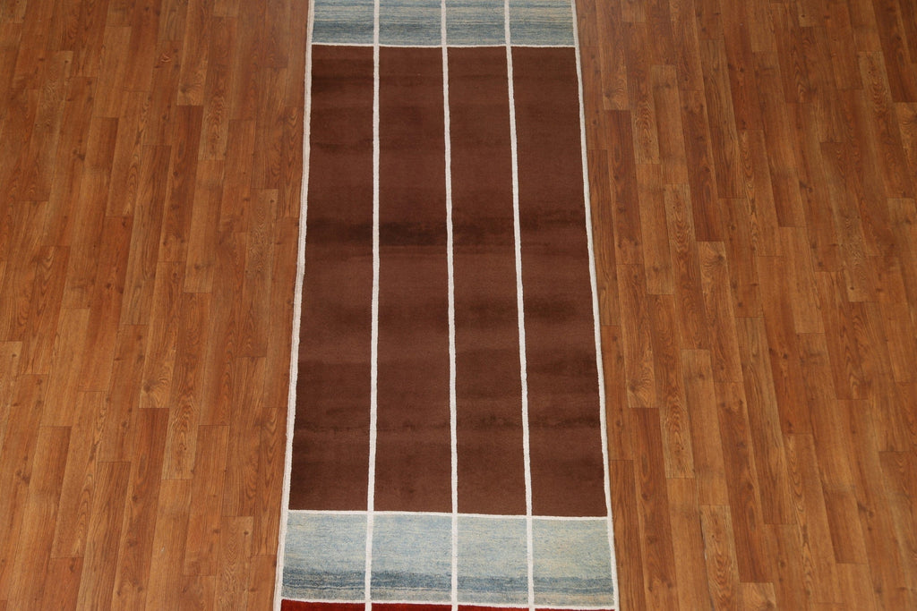 Contemporary Gabbeh Kashkoli Wool Runner Rug 3x8